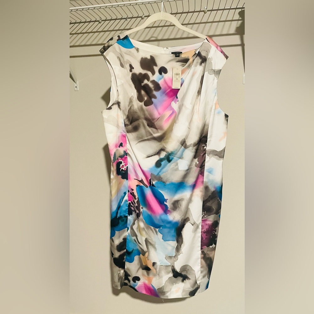 Ann Taylor sheath dress white watercolor size 18. New with tags.